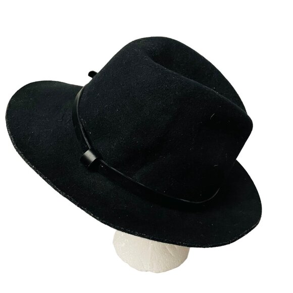 Black Wool Fedora Hat with Faux Leather‎ Band Unisex Adjustable Size Stylish and main image 4